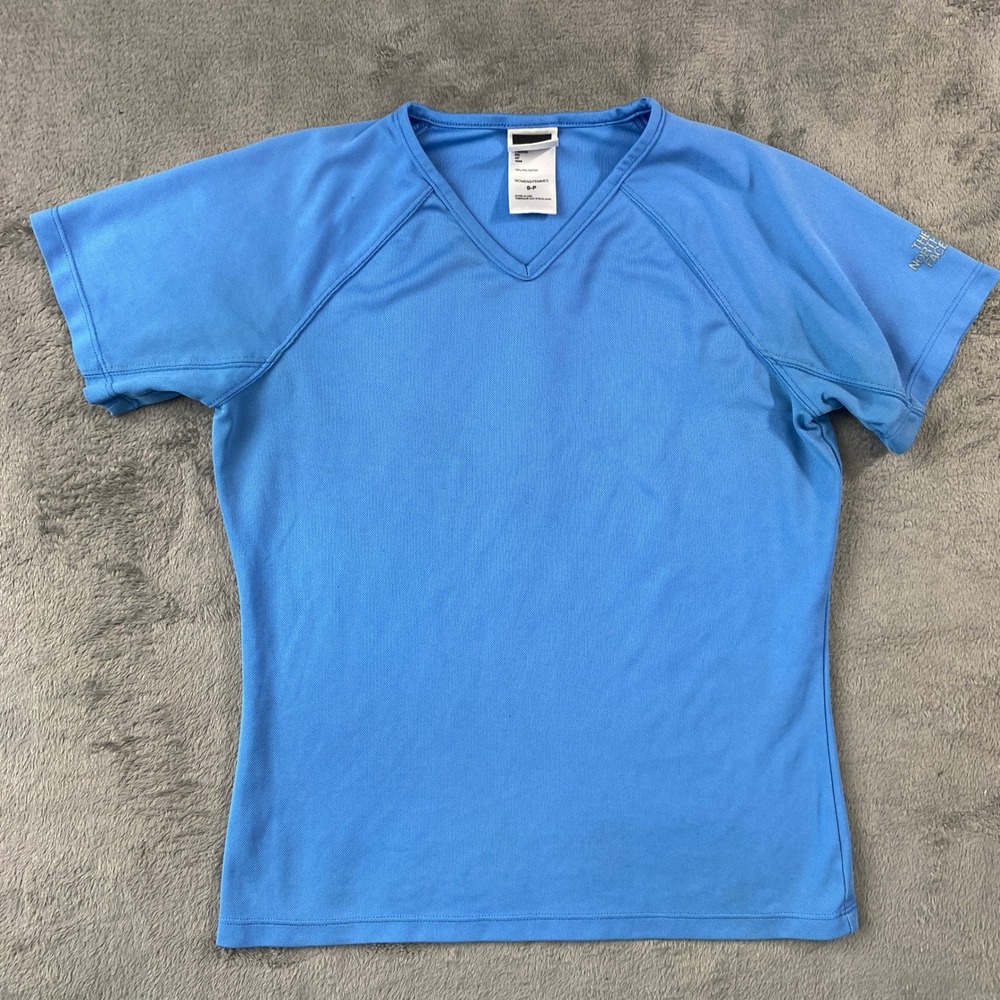 The North Face Shirt Womens Small Blue V-Neck Raglan Short Sleeve Athletic Tee